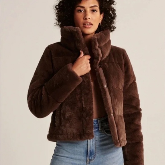 Abercrombie & Fitch Jackets & Blazers - ABERCROMBIE & FITCH | Brown Faux Fur Quilted Puffer Funnel Neck Jacket | Size S